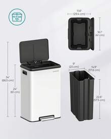 SONGMICS Kitchen Trash Can, 10.5-Gallon (40L) Garbage Can With Lid And Wide Foot Pedal, Soft Close And Stays Open - trắng - Xem 6