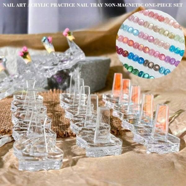 1pc Transparent Ice Cubes Nail Art Holder For Press-On Nails Reusable Cat Eye Glue Non-Magnetic Practice Nail Rest Rack Durable Nail Practice Base Nail Display Practice Art Fake Nail Holder For Painting
