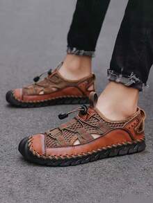 Sandalias casuales para hombre hechas a mano con costuras, zapatos casuales minimalistas de malla para hombres, zapatos para hombre para verano, senderismo al aire libre, ocio, transpirables y antideslizantes, en verde/marrón/negro, tallas grandes 45 46 47 48