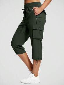 Women's Cargo Capri Pants Breathable Quick Dry Lightweight Hiking Capris With 6 Pockets For Workout Casual - Olive Green - View 2