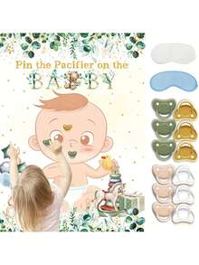 28 chiếc-Ghim núm vú giả vào trò chơi tiệc cho bé Sage Green Đồ trang trí tiệc mừng em bé Ghim núm vú giả vào trò chơi tiệc mừng em bé với áp phích 24 miếng dán Trò chơi bịt mắt cho tiệc mừng em bé Sage Green Đồ dùng tiệc mừng em bé, Trò chơi tiệc mừng em bé - Nhiều màu - Xem 4