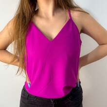 Women's Tank Top With Adjustable Straps Basic Crepe Strappy Top - Rosa Roja - Ver 2