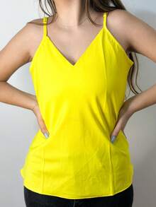Women's Tank Top With Adjustable Straps Basic Crepe Strappy Top - Amarillo - Ver 4