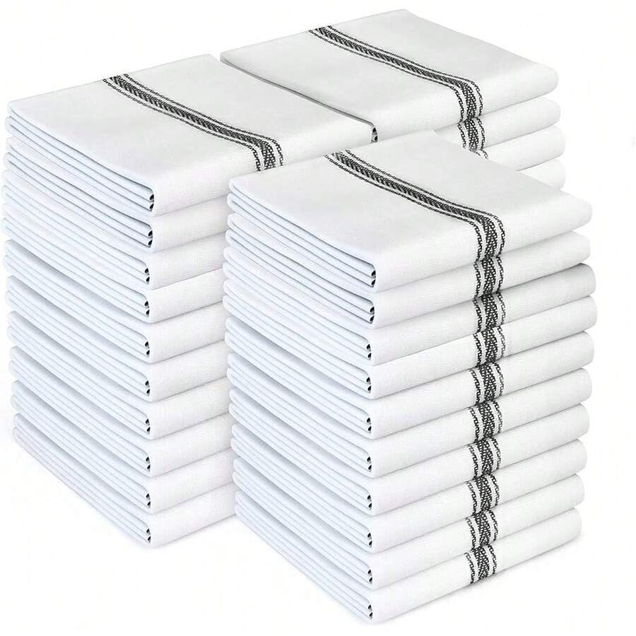 New Zeppoli Classic Kitchen Towels - 30 Pack 100% Natural Cotton Towel Set, Reusable Wash Cloths, Absorbent Dish Towels, Machine Washable Hand Towels, Kitchen Essentials, 14\U201d By 25\U201d, Black Striped - Black Stripe Linen Towels 30 pk (M) - View 1