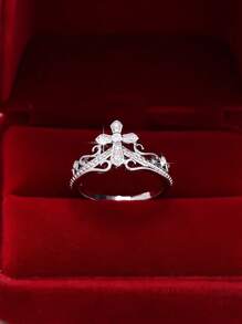 1pc Elegant & Geometric Cross & Heart Zirconia Ring, Suitable For Women/Men, Couples, Valentine's Day Gift, Daily Outfit, Party Accessory