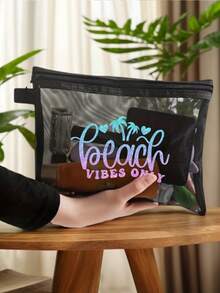 Maestra Mesh Cosmetic Bag Lipstick & Cushion Puff Storage Portable Make-Up Bag Transparent Organizer Bag Toiletry Bag Travel Pouch,Makeup Bag Makeup Pouch Skincare Bag Toiletry Bagtravel Essentials For Vacation Summer Holiday Back To School School Stuff Bag For School Travel Bag For Women Makeup Bag For Travel - Black - View 4