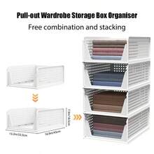 Royalswill Stackable Folding Wardrobe Storage Boxes, Set Of 4 Organisers, Can Be Pulled Out Of The Cupboard To Use, Suitable For Home, Bedroom, Kitchen, Easy To Open And Collapse - White - View 8