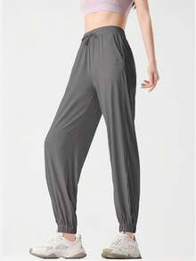 CAMEL CROWN 女士休闲紧身裤夏季防晒瑜伽裤休闲长裤跑步运动裤透气冰感速干打底裤 - 寒泉灰 - 查看 1