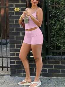 2 piezas Conjunto deportivo de mujer elegante, sexy y cómodo, adecuado para la playa, vacaciones, graduación, aeropuerto, vuelta al colegio, Halloween, versátil