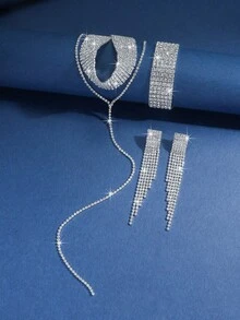 1 Set Elegant Jewelry Set: 1 Pair Earrings + 1 Necklace + 1 Bracelet, Black Gold Silver Plated With Rhinestones, Multiple Colors Available, Suitable For Daily Wear - Geometry - View 6