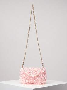 Elegant 3D Flower Handbag, Pearl Bag, Metal Chain Shoulder Bag, Prom Accessories, Prom Bag, Prom Dresses For Women, Elegant Bag For Women (Pattern Random) - Pink - View 3