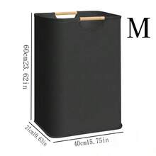 1pc Large Collapsible Waterproof Linen Laundry Basket, Dirty Clothes Storage Bin, Toys Storage Basket For Home Use - Black - View 10