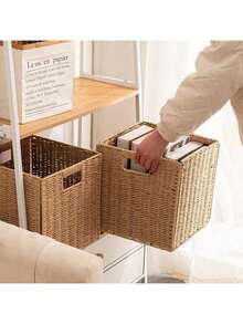 Foldable Storage Baskets With Handles Paper Rope Storage Baskets Rectangle Collapsible Hand Woven Storage Cubes Bins For Organizing Shelves Living Room Bedroom Pantry (4, 11'' X 11'' X 11'') - Natural - View 5