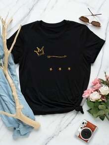Camisetas de equipo para el cumpleaños de mujeres - Camisetas divertidas a juego para la celebración del cumpleaños de ella, idea de regalo, camiseta blanca informal de cuello redondo, camiseta linda con gráficos de verano, camisetas para chicas de cumpleaños para mujeres - Negro - Ver 1