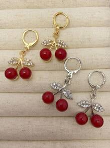 1 Pair CZ Cherry Blossom Earrings, Sweet Red Fruit Series Cherry Earrings, Unique Fashion Earrings For Ladies, Suitable For Daily Wear And Party Occasions