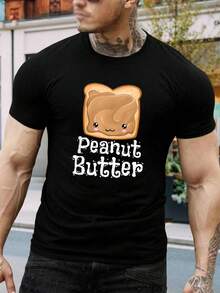 Camiseta Kawaii de Tostada con Mantequilla de Cacahuete - Camiseta gráfica de comida linda para hombres y mujeres - Mezcla de algodón cómoda - Regalo perfecto para amantes de la comida y de la mantequilla de cacahuete - Negro - Ver 1