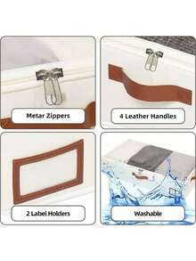 Beige Non-Woven Fabric Underbed Storage Bag, Waterproof Clothes & Comforter Storage Box For Home, Flat Foldable Container To Put Under Bed - Beige - View 4