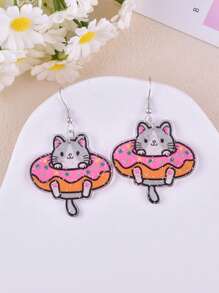 1 Pair Lovely Cake, Cat, Sea Fish, Skull Cat Design Earrings For Women, Party Jewelry Decoration