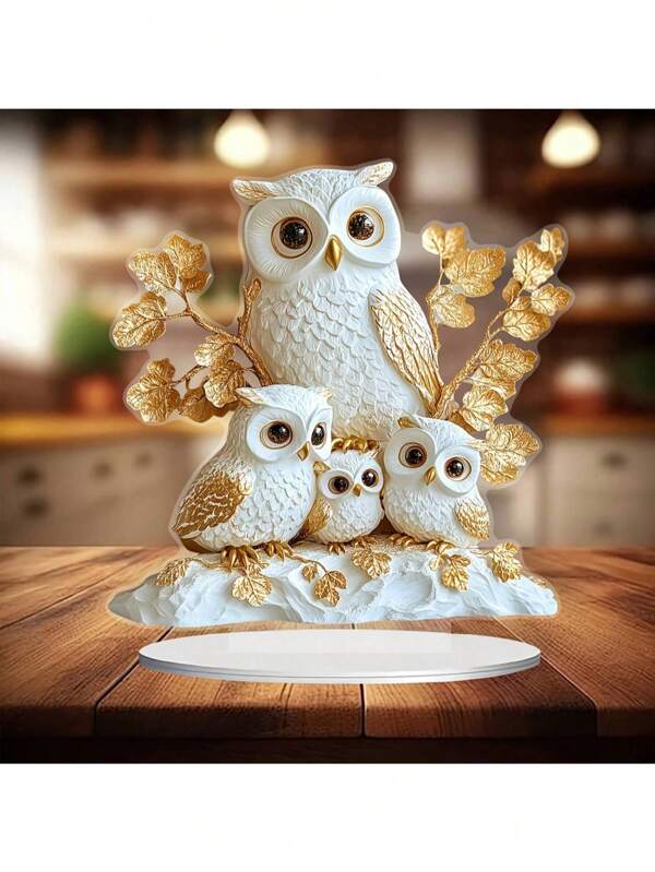 Charming Owl Family Acrylic Decor With Stand - Perfect For Home, Office & Cafe Display | Ideal Holiday Gift | Bohemian Aesthetic Winter Ornament