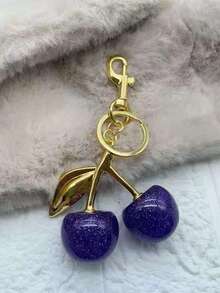 1 件时尚樱桃轻奢钥匙扣樱桃创意女士钥匙扣闪粉水晶仿水果吊坠情人节汽车饰品包包挂饰 - 銀色櫻桃 - 查看 8