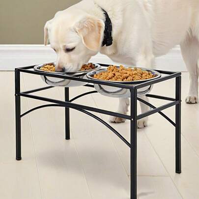 Heightened Dog Bowl Stainless Steel Double Bowl Dog Food Bowl Heightened Pet Feeding Bowl Pet Tray With Anti-Overflow Design Pet Feeding Bowl Suitable For Medium And Large Dogs