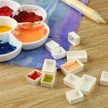 10/20/30/50pcs 0.24oz(7.2ml) Watercolor Half Pans, White Plastic, Empty Watercolor Paint Pans, Travel Tins, Paint Case, ABS Resin, For Watercolor Acrylics Palette, Art Supplies, Crafts, Sewing Accessories,Back To School,School Supplies