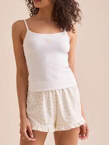 Women's Two-Piece Suspender Shorts Suit Short Knitted Vest Suspender Mini Shorts Clothing Suit - White - View 1