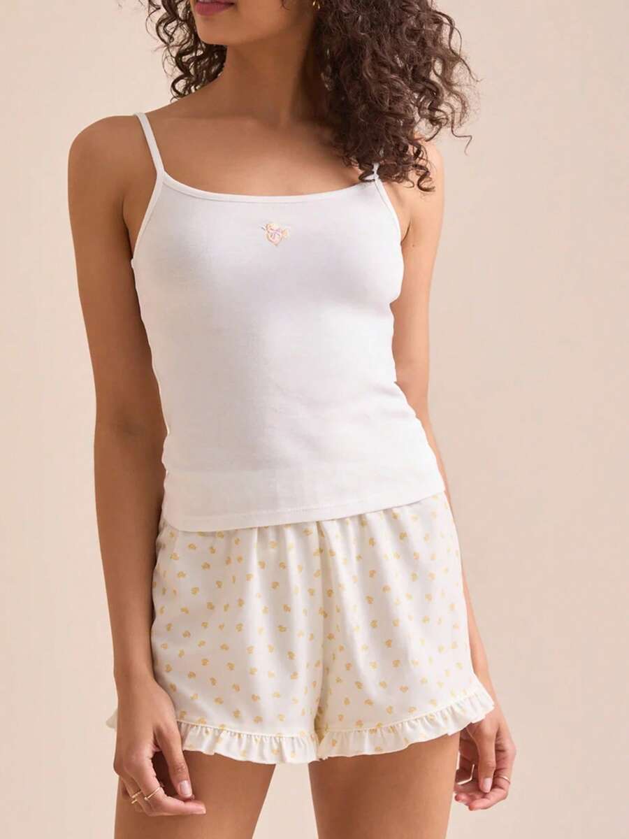 Women's Two-Piece Suspender Shorts Suit Short Knitted Vest Suspender Mini Shorts Clothing Suit - White - View 1