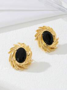 1 Pair Minimalist French Elegant Gem Inlaid Fireworks Design Ladies Earrings, Suitable For Daily Wear/Commute/Dating
