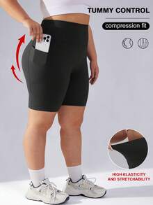 4 Packs Plus Size Biker Shorts For Women(1X-5X)-High Waisted Non-See Through Workout Super Soft Black With Pockets   Yoga Shorts Summer Clothes - 彩色 - 查看 2