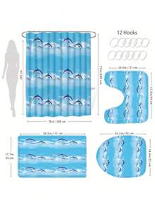 1/4 pièces Ensemble de rideau de douche PEVA de salle de bain, imperméable et anti-salissure, livré avec 12 crochets de rideau, convient pour toutes les saisons, comprend un tapis de bain, un tapis de toilette en U, un couvre-siège de toilette, un séparateur de salle de bain et des accessoires décoratifs pour la décoration moderne de la maison, la décoration de la salle, les accessoires de salle de bain, la rentrée des classes