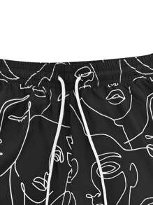 Men's Casual & Sports Graffiti Print Drawstring Beach Shorts, Quick Dry For Daily, Holiday, Summer