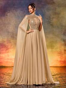 Váy dài tay bằng vải tuyn sequin thanh lịch cho những dịp trang trọng, váy dạ hội thanh lịch, cho khách dự tiệc cưới, tốt nghiệp, tiệc tối, váy dự tiệc - Rượu sâm banh - Xem 5