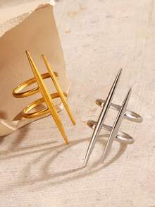 1 件不锈钢简约 18K 镀金条形设计戒指，适合女性日常佩戴 - 彩色 - 查看 2