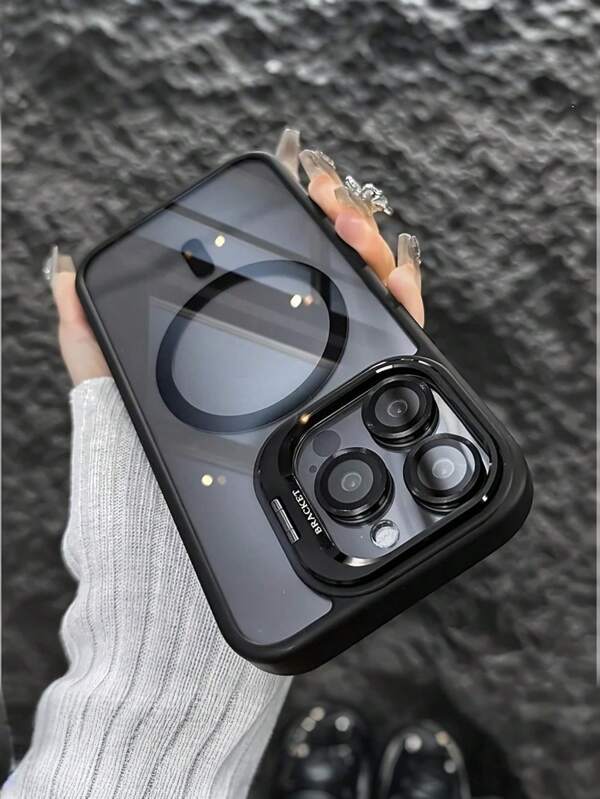Funda protectora de marco metálico magnético simplificado con película/soporte protector de lente Triple Función, adecuada para 16 16pro 16proMax 15 15Pro 15ProMax 14 14Pro 14ProMax 13 13Pro 13ProMax 12 12Pro 12ProMax 11, carcasa rígida antideslizante de acrílico