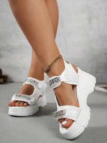 SHIHUA 女士厚底运动凉鞋，休闲高跟坡跟厚底夏季沙滩鞋，增高8厘米，适合搭配连衣裙，2025年夏季新品 - 白色 - 查看 5