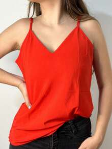 Women's Tank Top With Adjustable Straps Basic Crepe Strappy Top - Rojo - Ver 5