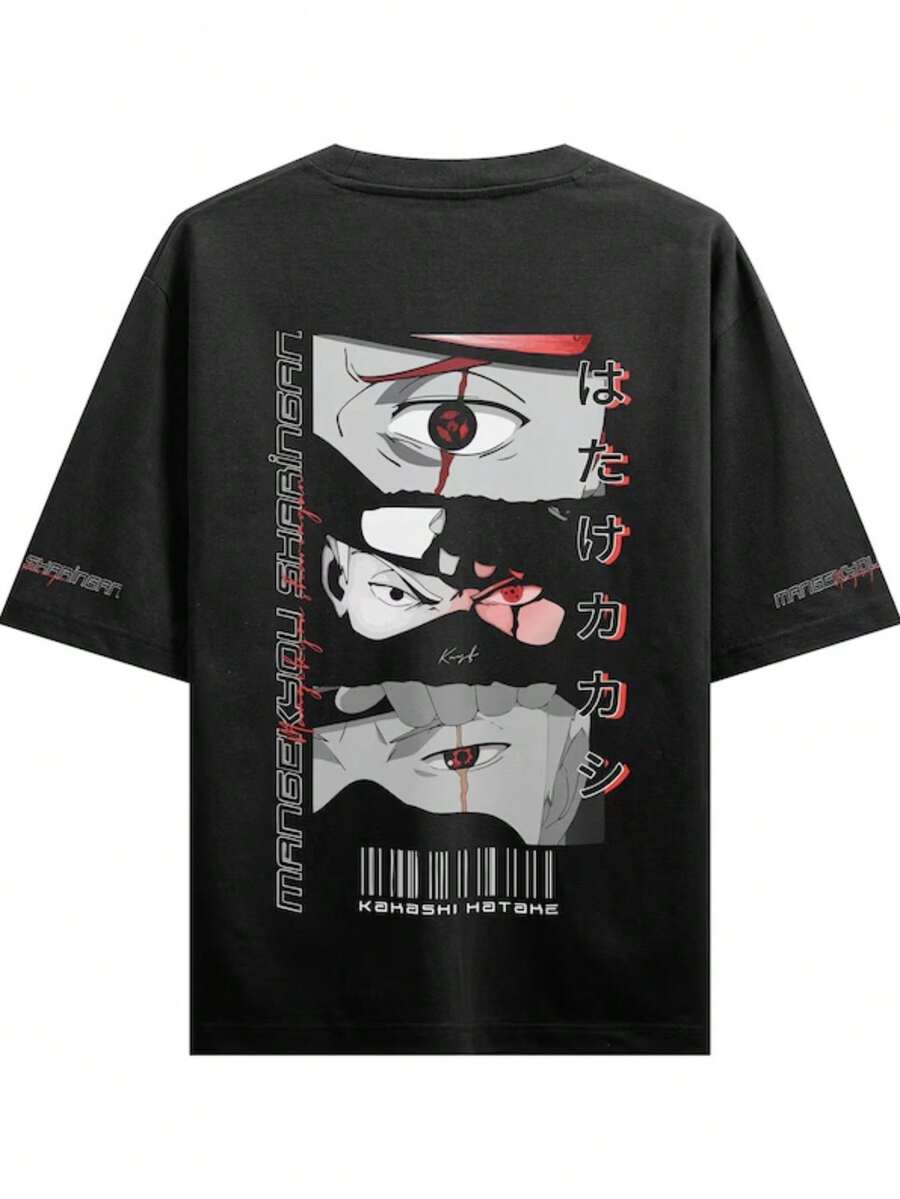 Kakashi Sharingas T-Shirt Unisex Men Women 100% Cotton Top Premium Streetwear New Release Immediate Shipping Various Colors!! Plus Size - 黑色 - 查看 1