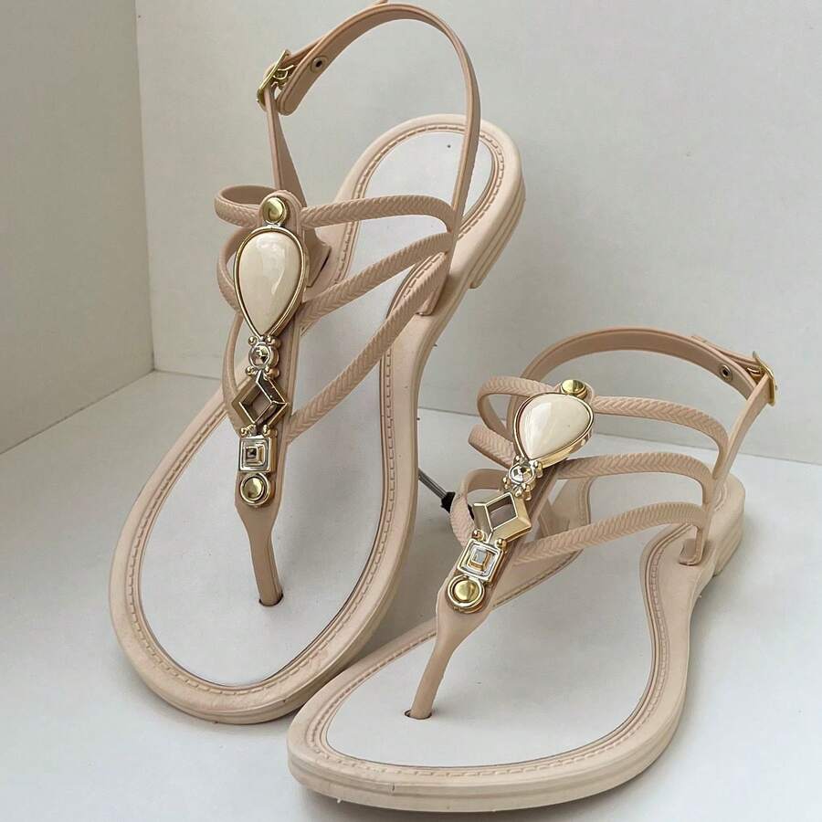Women Flat Sandals - 米色 - 查看 1