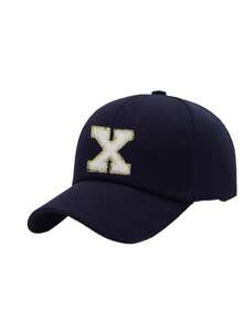 1顶儿童黑色26字母棒球帽，金色线绣R字图案，可调节后扣，时尚遮阳帽，男女童皆宜