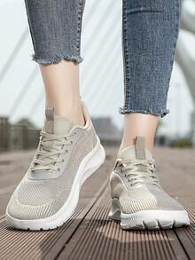 宽版大码女式休闲运动鞋，防滑系带，透气轻便 - 杏色 - 查看 8