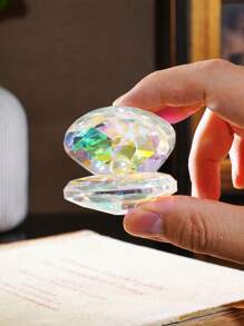 1 件创意独特的釉面水晶贝壳形桌面装饰，透明玻璃材质个性化梳妆台装饰工艺品，派对庆祝水晶蝴蝶装饰配件