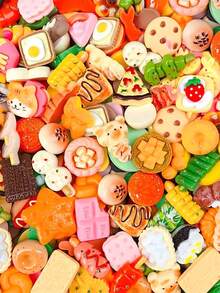 50pcs Mini Food And Beverage Toys Mixed With Resin Food, Mini Kitchen Pretend Game, Adult Mini Food Set (Random). - Multicolor - View 2