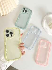 Cute Solid Color Basic Phone Case Asymmetrical Wavy Ripple Translucent 4pcs Thick Red 10 Protective Cases Colorful Candy Painted Shock-Proof Covers For New 14 Compatible With IPhone Waterproof Anti-Fall Scratch Resistant Birthday Gift Party - Multicolor - View 2