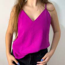 Women's Tank Top With Adjustable Straps Basic Crepe Strappy Top - Rosa Roja - Ver 3