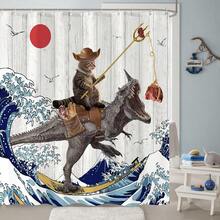 New Fowocu 78 Inch Long Funny Cat Dinosaur Shower Curtain Fun Cool Cat Ane Ocean Wave Waterproof Fabric Shower Curtains For Bathroom Kids Rustic Wood Farmhouse Bath Curtain Dr (72''*78'') - 棕色 72 英寸寬 x 78 英寸長(1 包) - 查看 5
