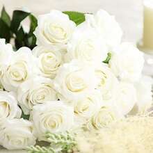 1/6/10 Stücke künstliche Seidenblumen, realistische gefälschte Rosen Blumenstrauß mit langem Stiel für Heim, Hochzeit, Dekoration, Party, Muttertags-Geschenk, Blumenkörbchen, Auto-Dekorationen, Kleiderzubehör, Blumen-Arrangement (Weiß)
