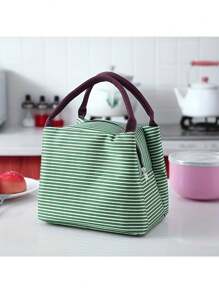 1pc Striped Lunch Bag, Insulated Lunch Box,Waterproof Oxford Cloth Lunch Tote Bag, Large Picnic Bag, Insulated School Lunch Bag, Carry Bag, Lunch Container, Back To School, Outdoor Carrying Bag