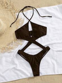 Nuevo traje de baño de una pieza con escote en V y abertura cruzada estilo europeo y americano para mujeres