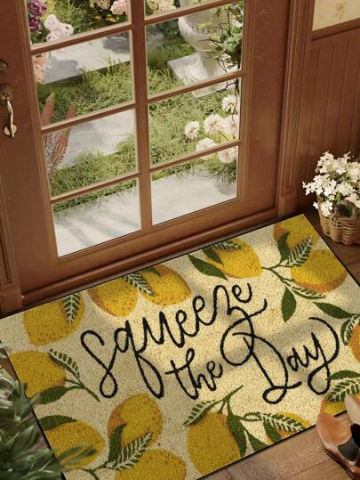 1 Stück Zitronen-grüne Blatt Dekorative Fußmatte, rustikaler Stil rutschfeste Innen- und Außenteppich, waschbar aus Polyesterfaser, geeignet für Küche, Esszimmer, Flur, Badezimmer, Schlafzimmer, Außenbereich, Eingangsbereich, Heimdekoration, Dekorationsteppich für alle Jahreszeiten